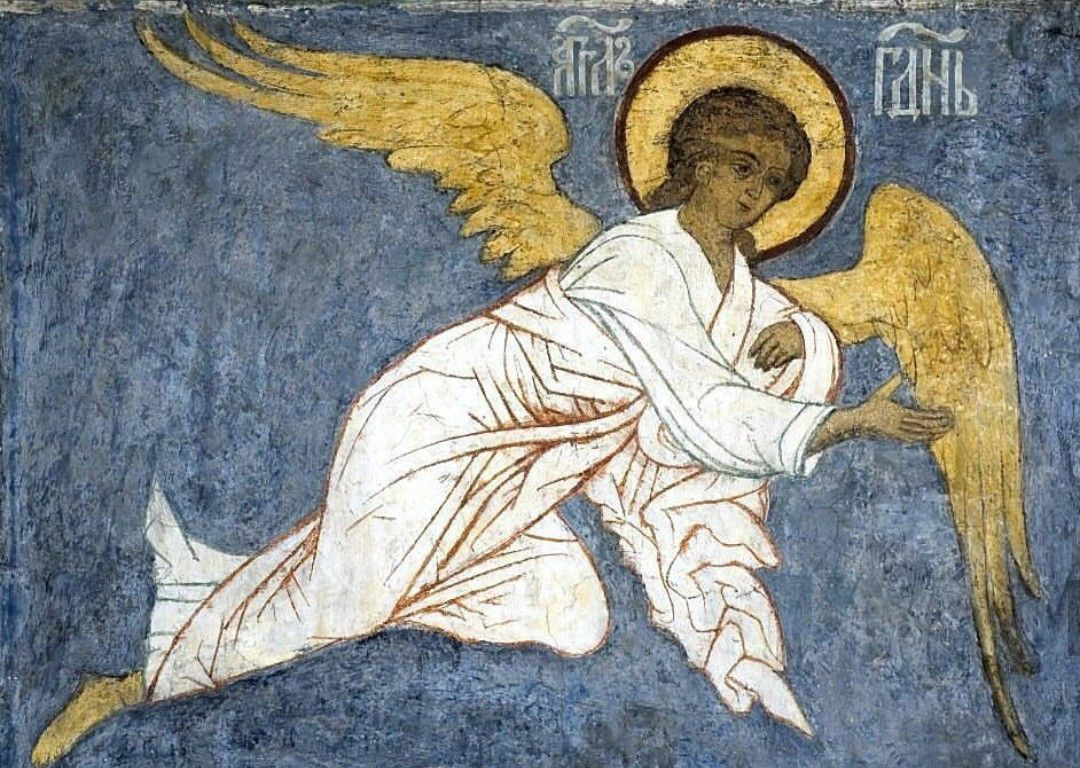 Ангел благословляющий. Ангел Господень икона Византия. Трубящий ангел Архангел фреска.