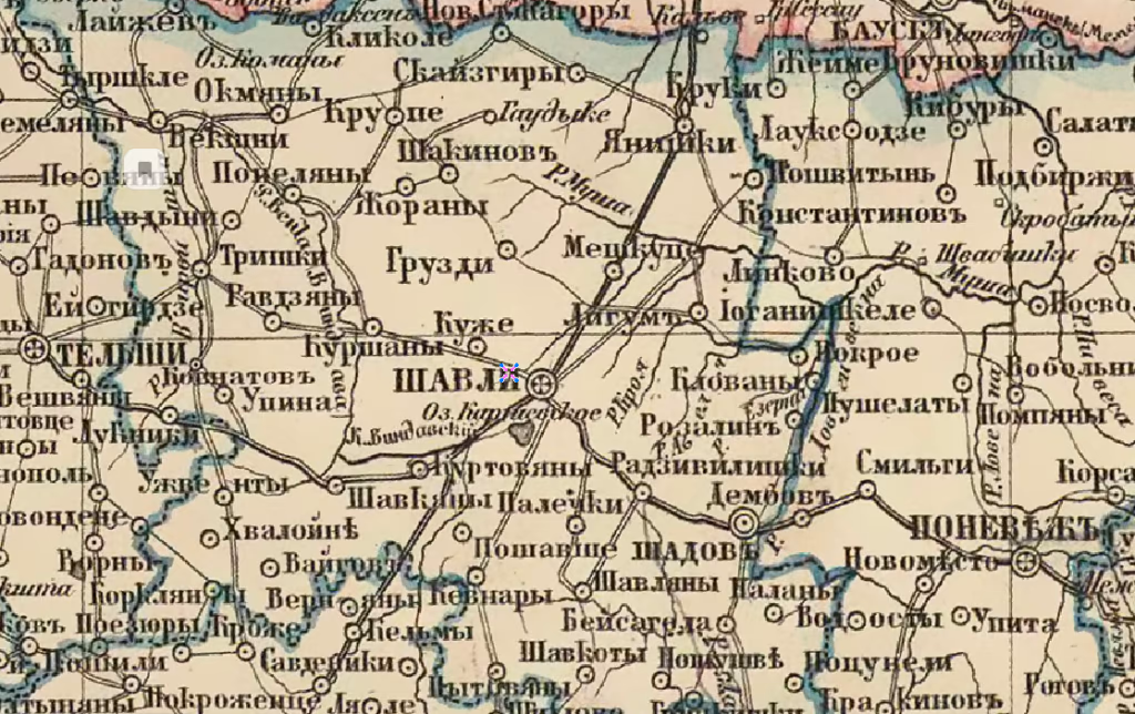 Шавельский уезд Ковенской губернии. Карта 1862 года