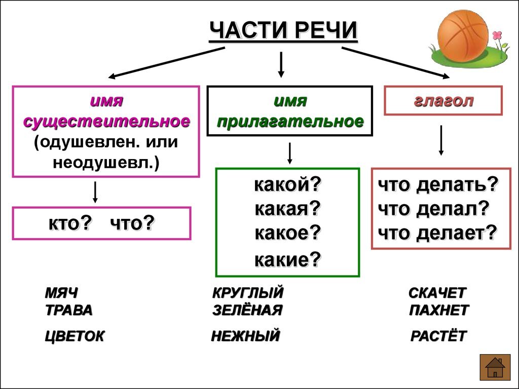 Части речи в таблицах и схемах