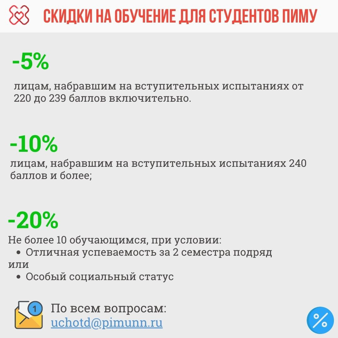 Скидки на обучение для студентов ПИМУ