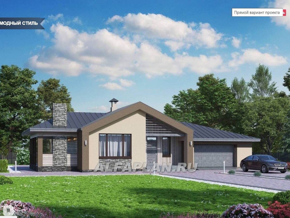 Проект одноэтажного дома в стиле барн по проекту "Аркада" 645Е, прямой вариант планировки дома