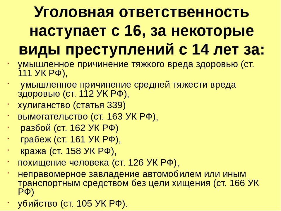 Впишите недостающие слова в схему преступления ответственность за которые наступает с 14 лет