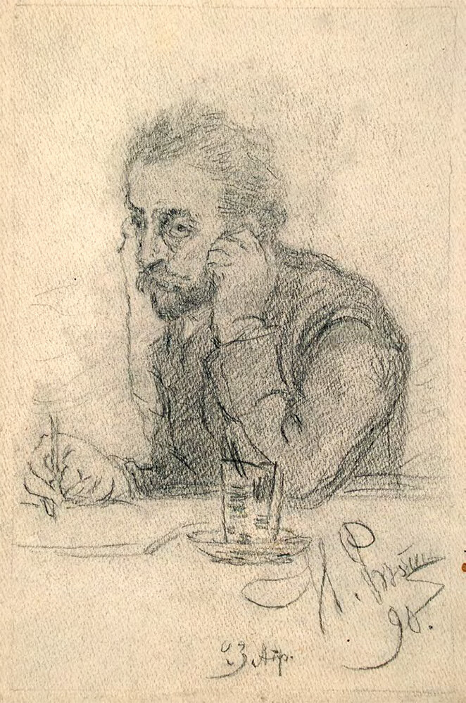 И.Е. РЕПИН (?). Портрет И.Л. Щеглова. 1890 (?) Бумага, графитный карандаш. 20,5 × 13,8. © Саратовский государственный художественный музей имени А.Н. Радищева. Отдел хранения архивных материалов. Публикуется впервые