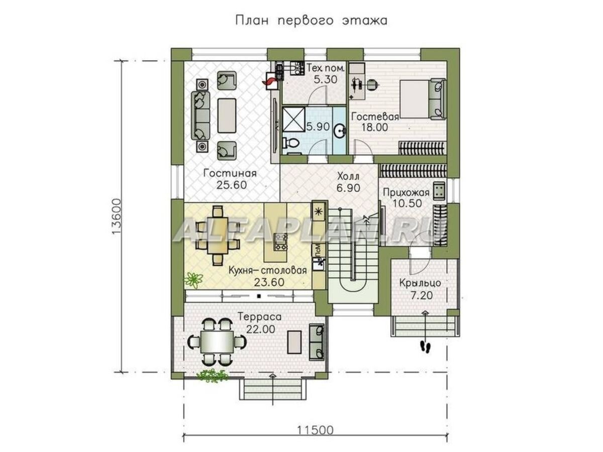 НА СЛАЙД-ШОУ 3 ФОТО: Планировка дома по проекту "Эрго" 932В
На 1 этаже: · большая прихожая с вместительными шкафами для верхней одежды ·гостевая комната (кабинет или спальня) · гостиная и кухня-столовая – единое пространство · камин в зоне домашнего кинотеатра, создающий уют и являющийся дополнительным сточником тепла · просторная терраса с выходом из столовой · санузел с душевой на 1 этаже