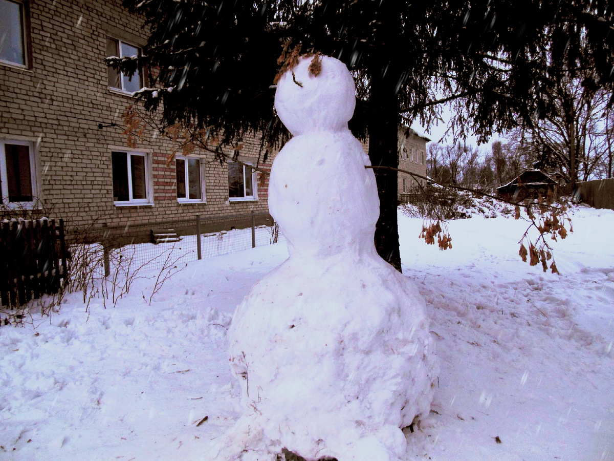 Новенький снеговик перед моим окном (фото автора)