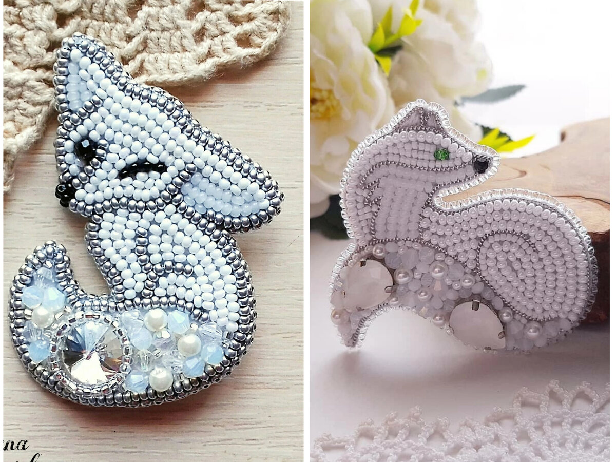 Лисички с контуром из бисера и канители