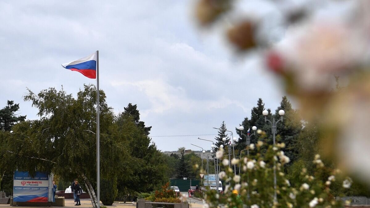    Российский флаг в парке города Васильевка Запорожской области© РИА Новости / РИА Новости