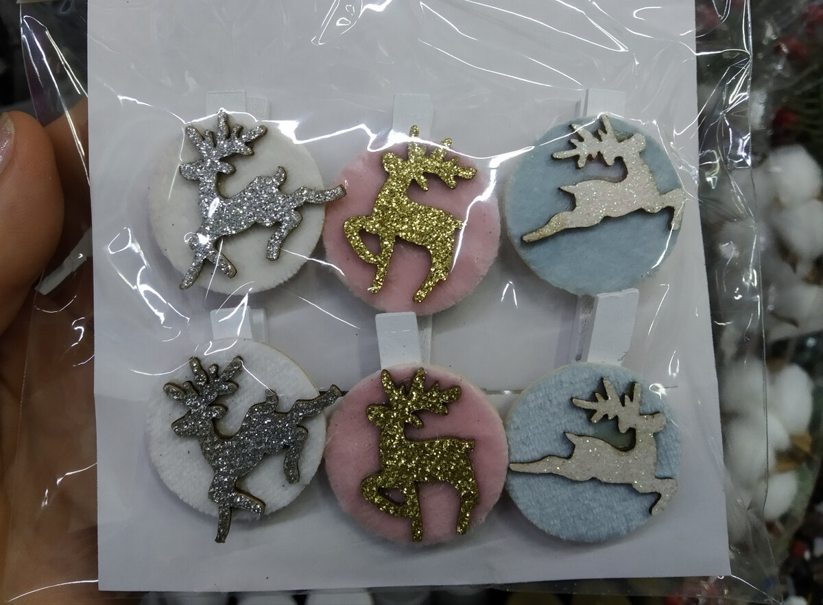 Клипсы новогодние декоративные, 6шт. цена:59р. Состав: дерево, полиэстер, сталь, ПЭТ.