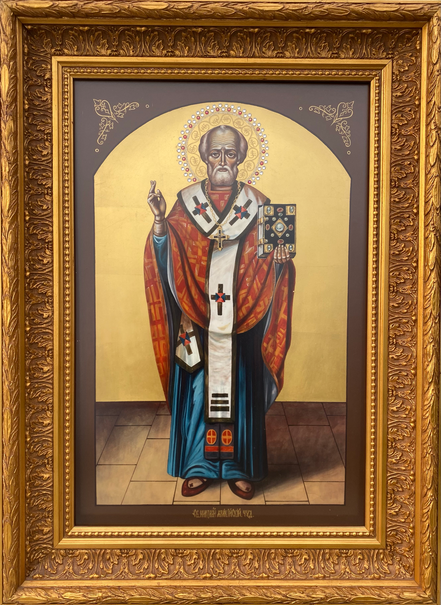 Икона Николая Чудотворца - дерево/темпера/ сусальное золото/стразы Сваровски -иконописец Маргарита Чакова