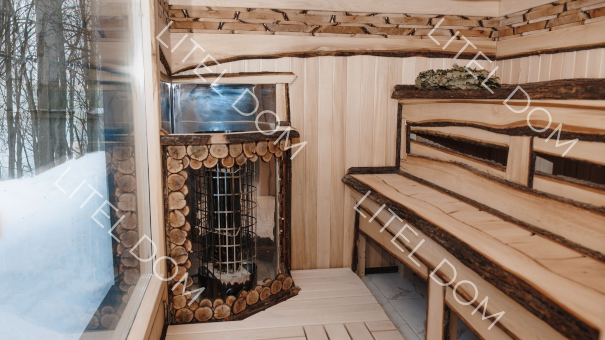 Парилка, отделана липой и можжевельником