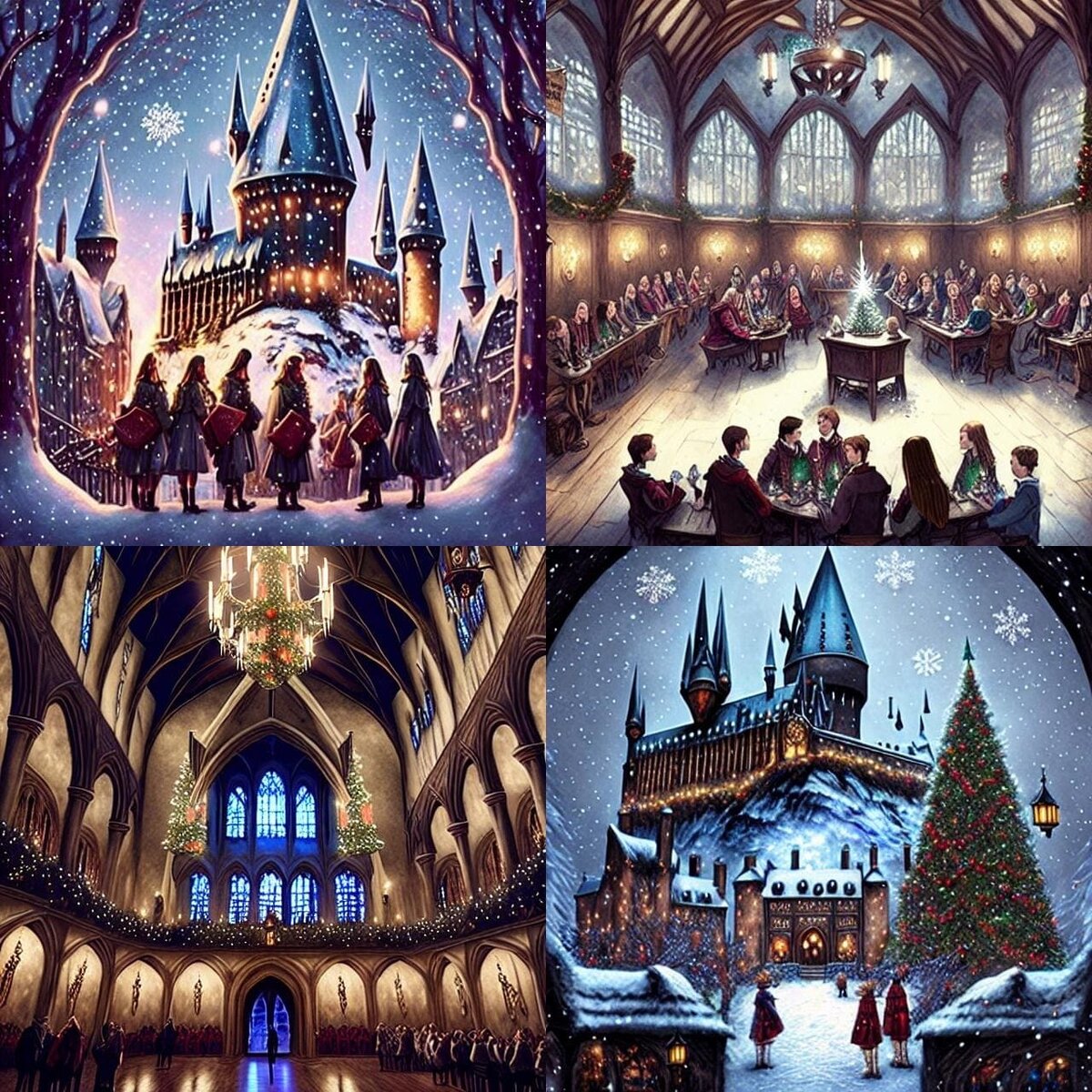Рождество в Хогвартсе. Картинки, которые нам сгенерировала нейросеть Dreamlike Diffusion 1.0  