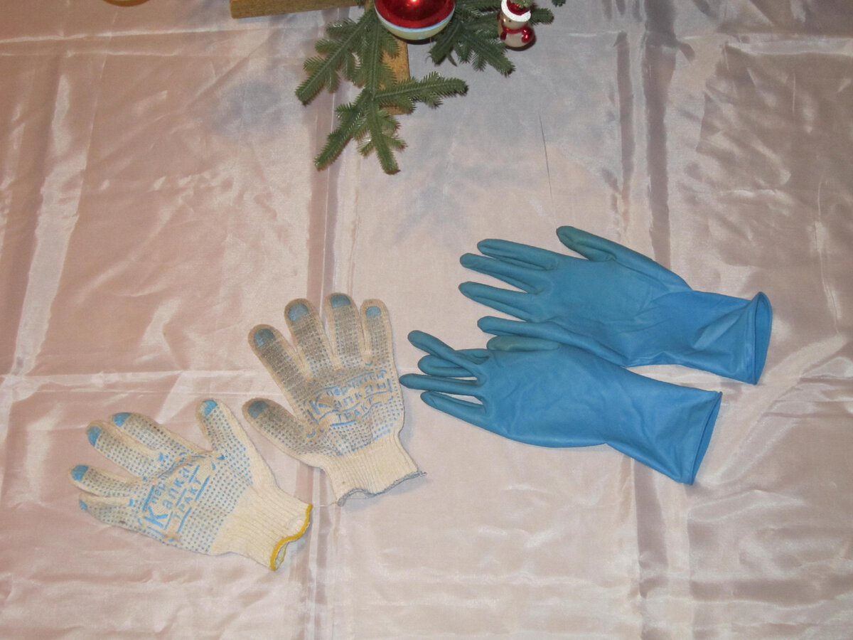 Перчатки нитяные и перчатки резиновые