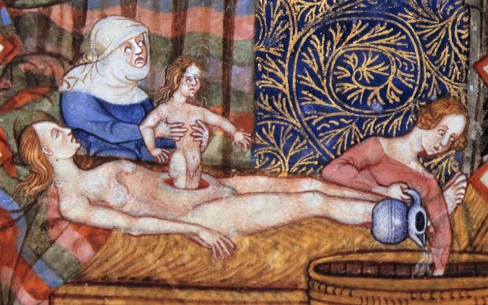 Fight for survival: the birth of Julius Caesar by caesarean. Woodcut from an early 16th-century manuscript of Suetonius’s Lives of the Caesars CREDIT: Bridgeman