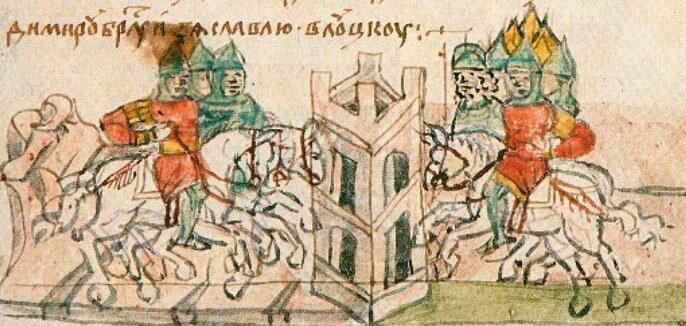 Войска противоборствующих коалиций собираются к Луцку. Миниатюра Радзивилловской летописи XV века