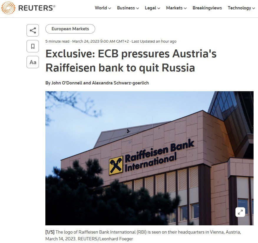 Сообщает reuters со ссылкой на