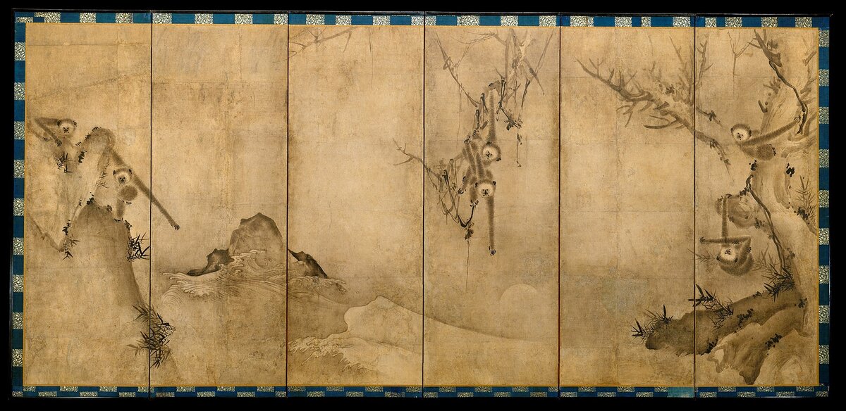 «Пейзаж с гиббонами», автор: Сэссон Сюкэй, ок. 1570