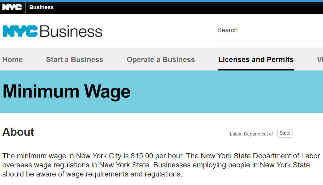 Минимальная зарплата в Нью-Йорке.