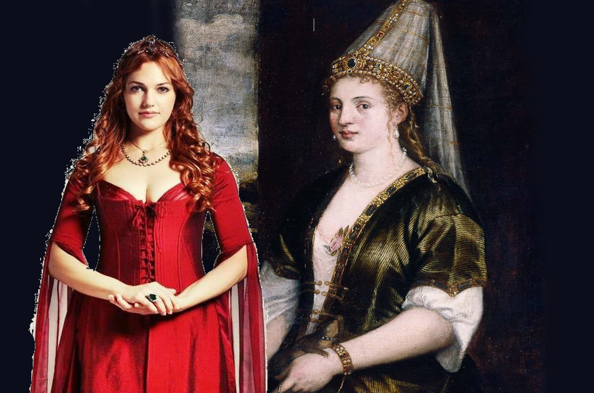 Портрет Хюррем и актриса, сыгравшая ее в сериале.