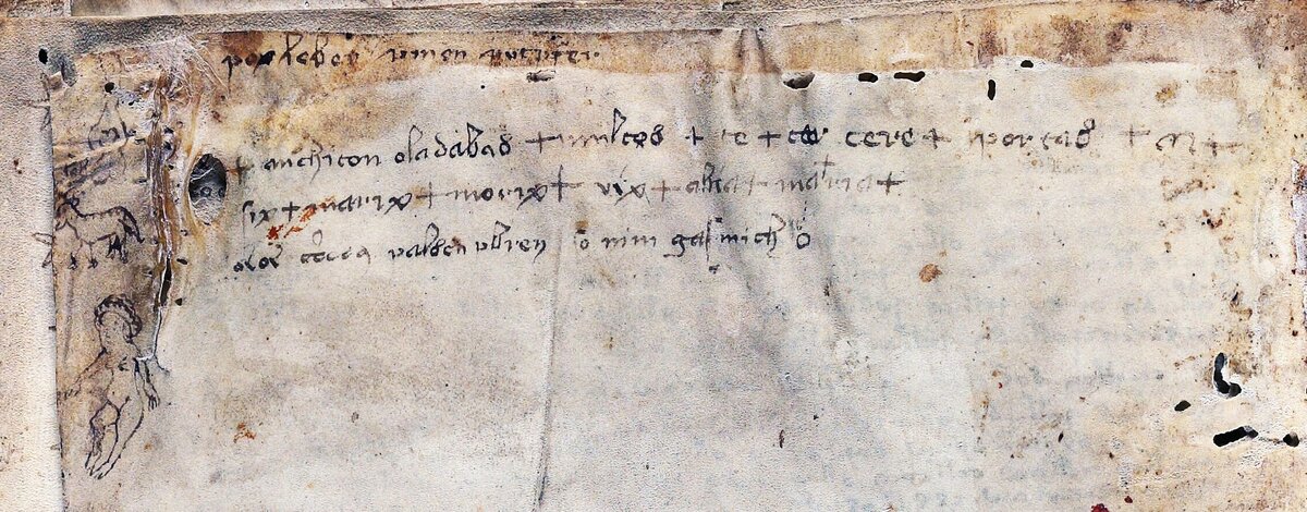 Последняя страница манускрипта. Обратите внимание на  самый последний знак "- - - - о"