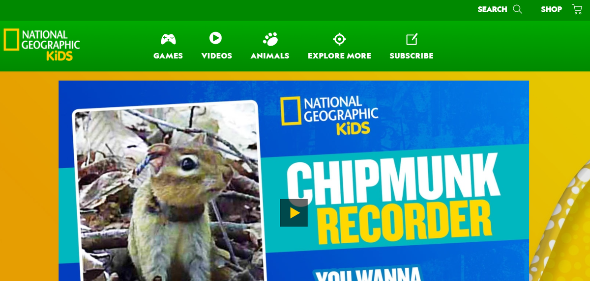 Главное меню сайта National Geographic Kids