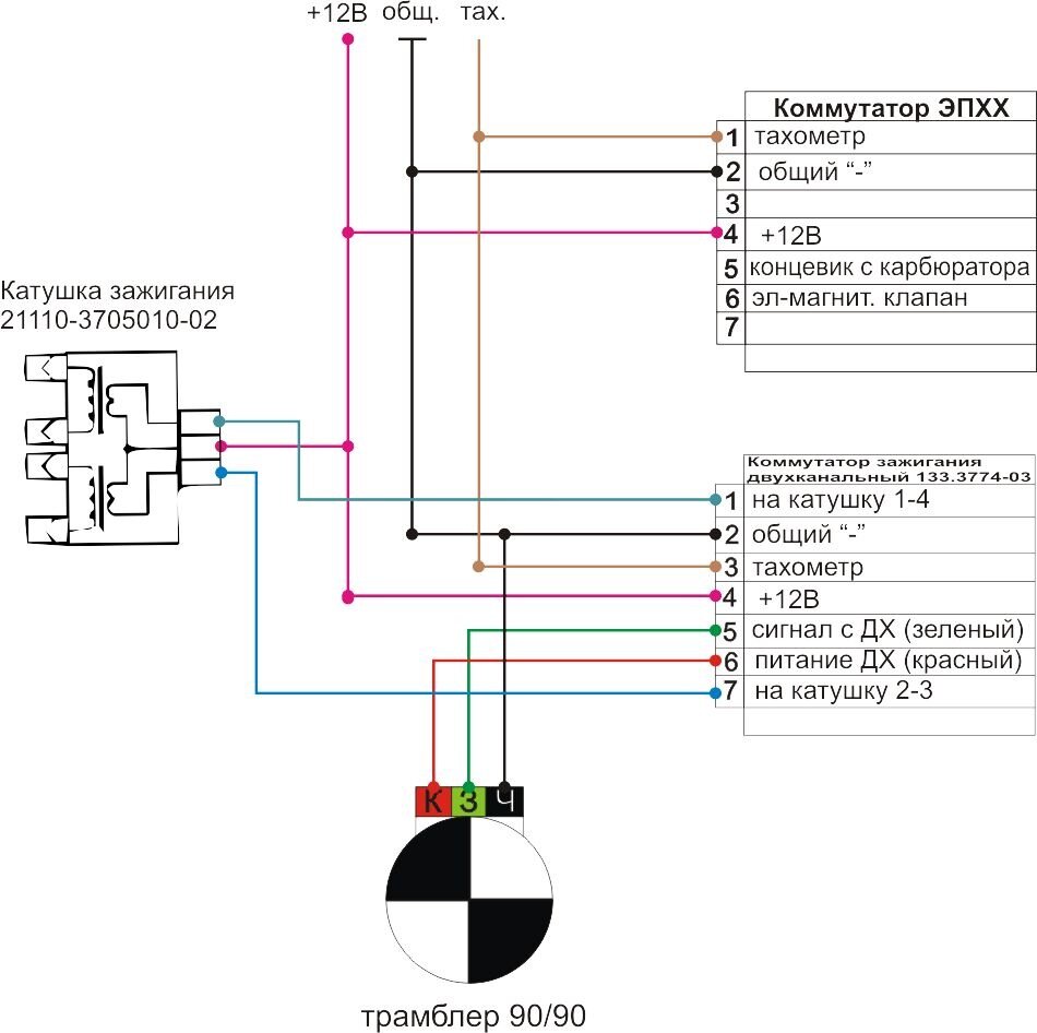Схема коммутатора контактного зажигания на транзисторах (KF507, BU931T)