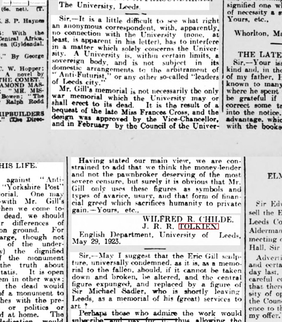 Фрагменты открытого письма Чайлда и Толкина в редакцию газеты «Йоркшир пост».