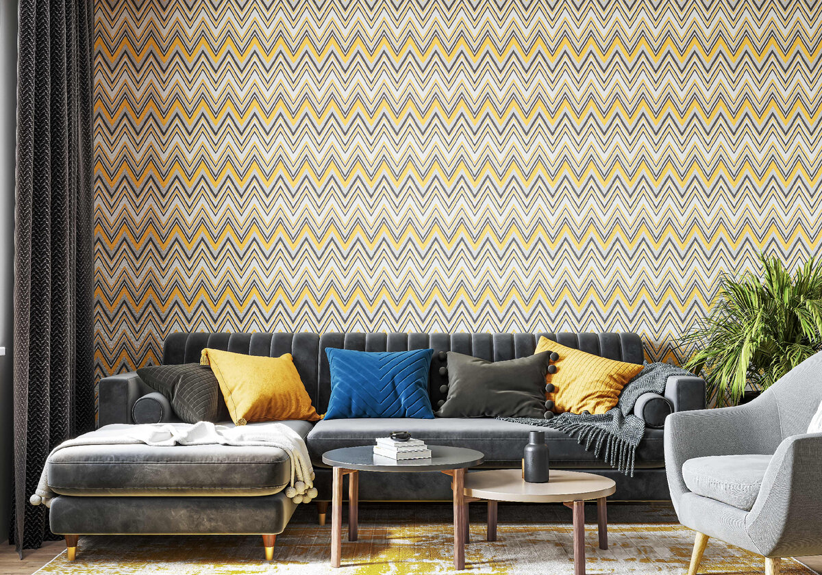 Дизайн обоев CHevronis - стильная геометрия в современном интерьере. Энергетика, динамика и уют.
