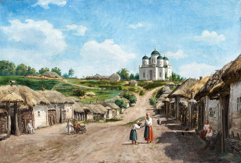 Харитон Платонович Платонов "Деревенский пейзаж с церковью". Источник: https://svistanet.com/hudozhniki-i-art-proekty/kartini-i-zhivopis/xudozhnik-xariton-platonov-1824-1907.html