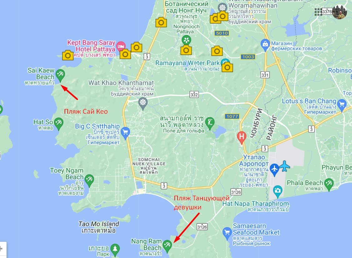 Красными стрелками отметила оба пляжа на карте