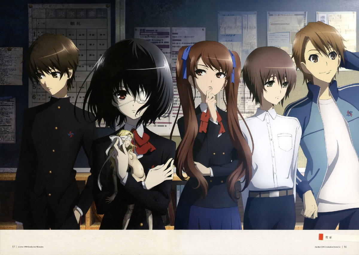 Герои-подростки. Слева направо: Коичи Сакакибара, Мэй Мисака, Идзуми Акадзава, Юя Мотидзуки, Наоя Тэшигавара. Источник: zerochan.net.