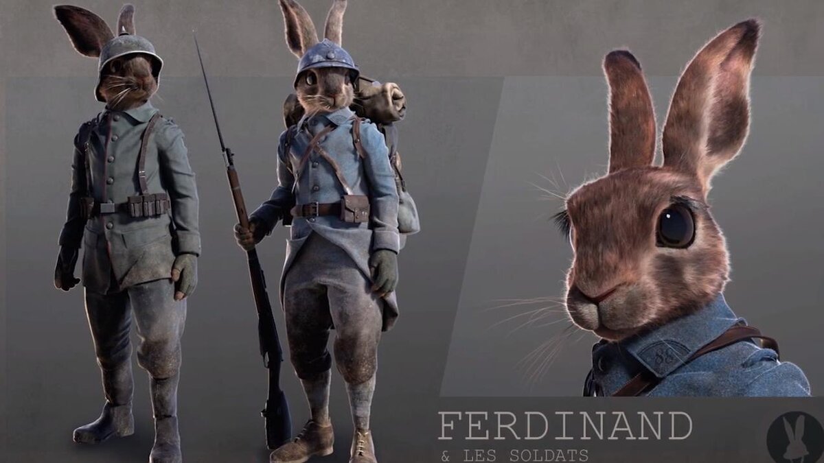 Кролики во французской и немецкой военной форме молча истребляют друг друга в безжалостных штурмовых атаках в нейтральной полосе.