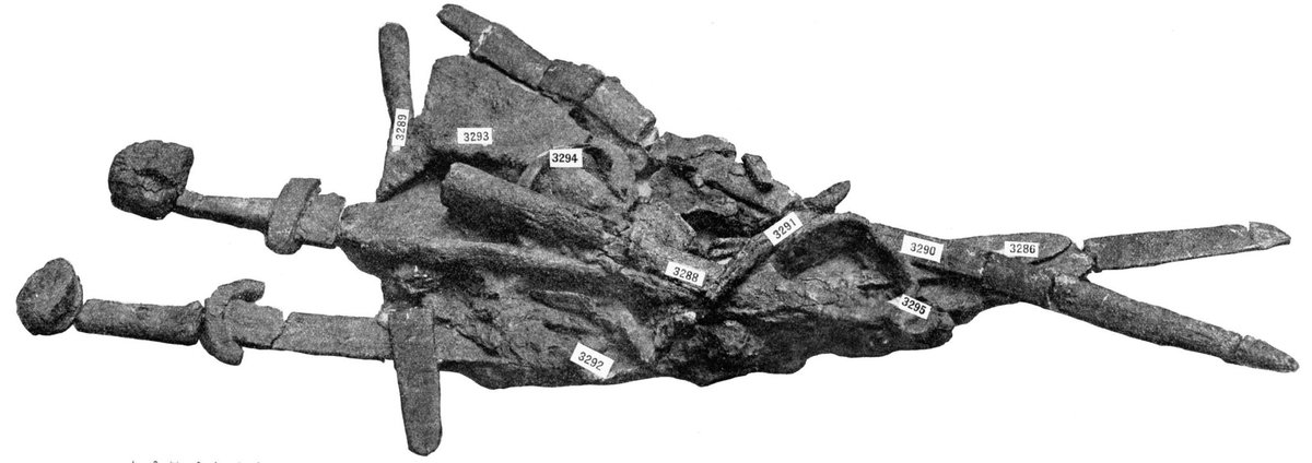 Набор оружия из Черной могилы, спекшийся в результате обряда кремации