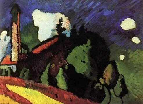Кандинский. Мурнау. Пейзаж с башней. 1908.