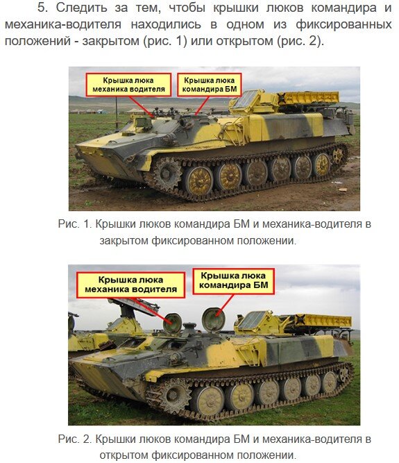 На примере БМ 9А35М2 (рис. 1) и 9А34М2 (рис. 2) показаны открытые и закрытые люки.