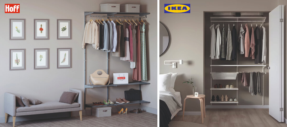 Hoff: Комплект гардеробной системы WS1 400GA 19 999 руб.                                        IKEA: Гардероб BOAXEL БОАКСЕЛЬ 11 660 руб.

