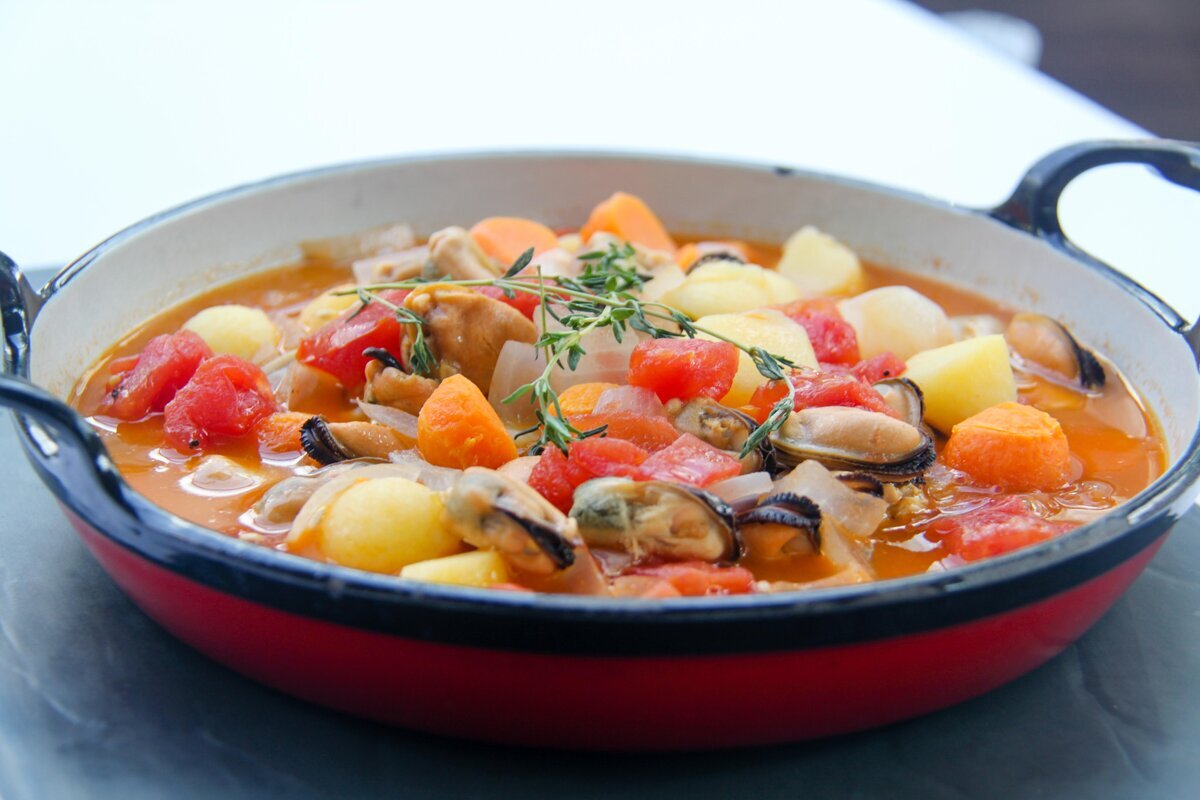 мидии пилаки в сковороде