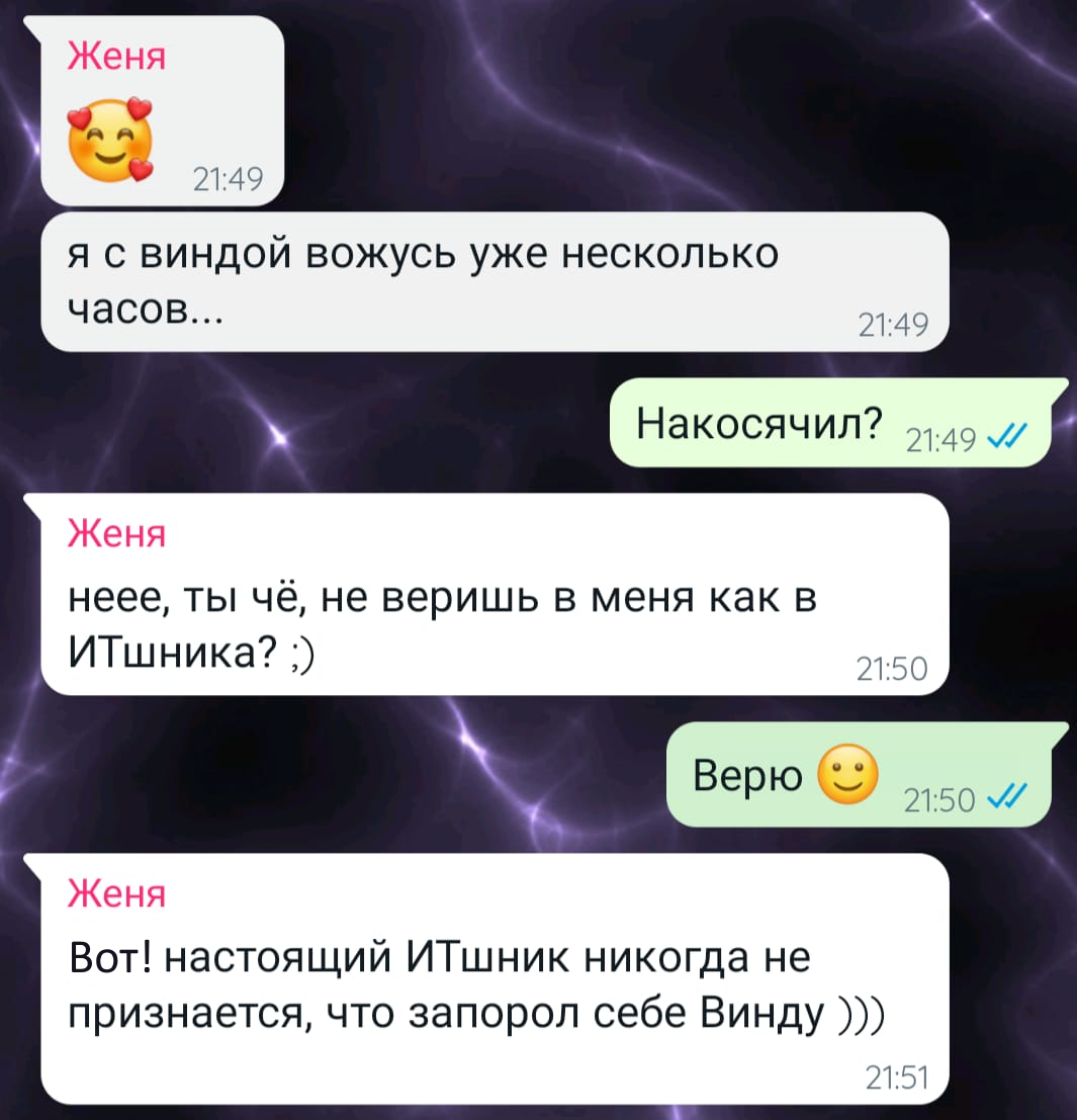 Переписка с настоящим айтишником))