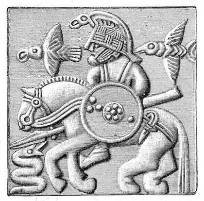 Скандинавский воин. Изображение на шлеме, найденном в Венделе (Швеция).