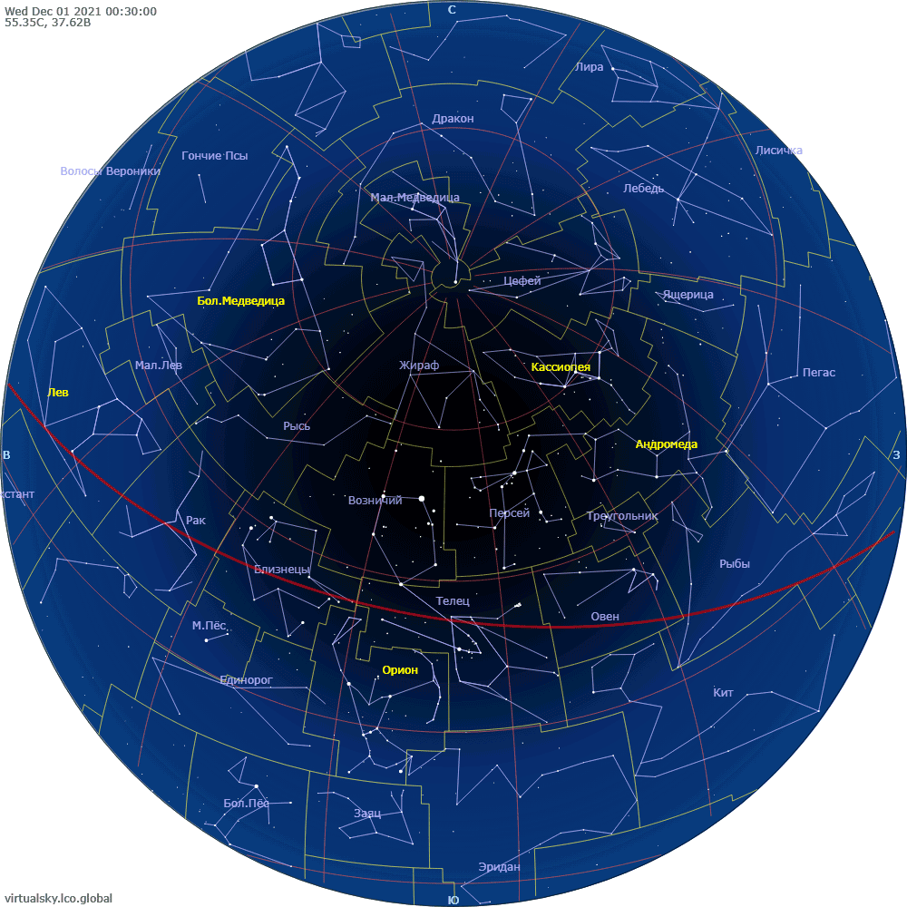Карта звездного неба декабрь
