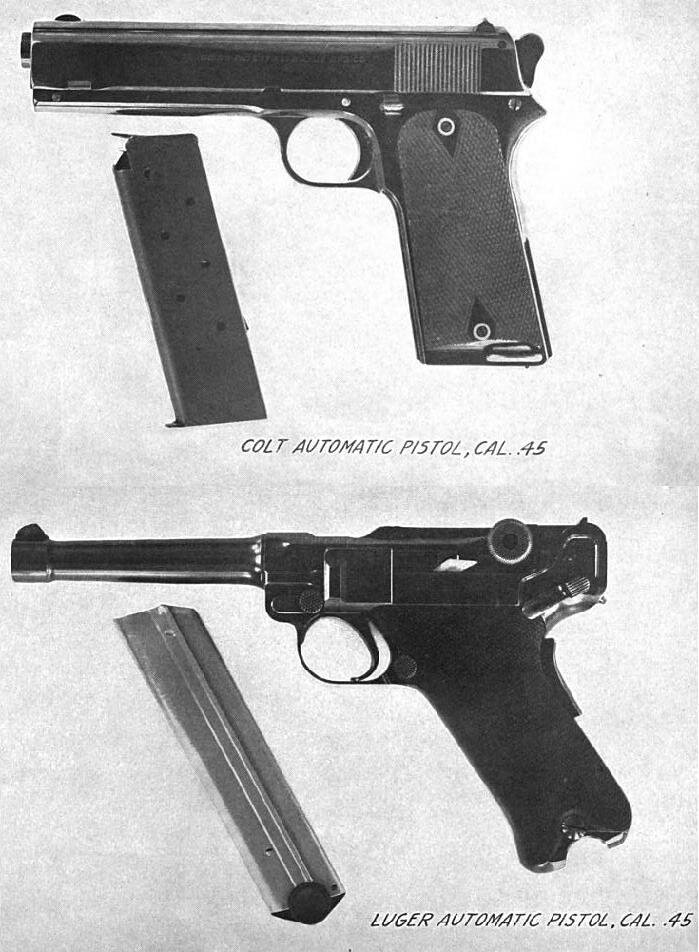 Пистолеты Кольта и Люгера, участвовавшие в конкурсе.