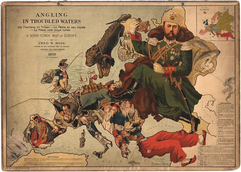 Сатирическая карта мира перед Первой мировой войной. 1899 год.