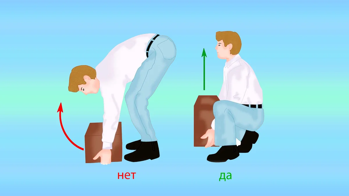 Поднятие тяжестей. Правильное поднятие тяжестей. Правильная техника поднятия тяжестей. Неправильное поднятие тяжестей. Правильная биомеханика при поднятии тяжестей.