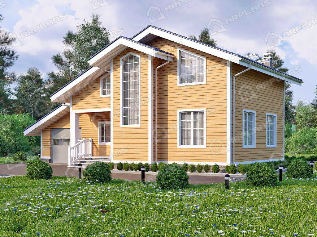 Главный и правый фасады. Источник изображения: Дзен-канал "Arplans.ru - проекты домов"