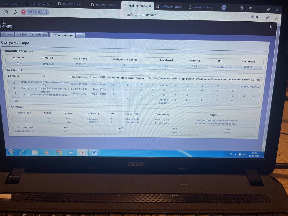 Статус майнера 