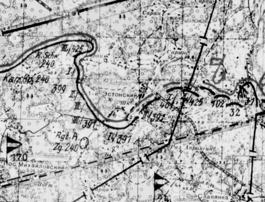 Обстановка к вечеру предыдущего дня перед атакой на пос. 1-й Эстонский