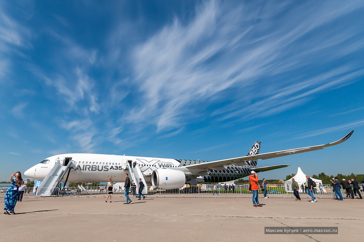 Airbus A350 на статической экспозиции МАКС-2019.