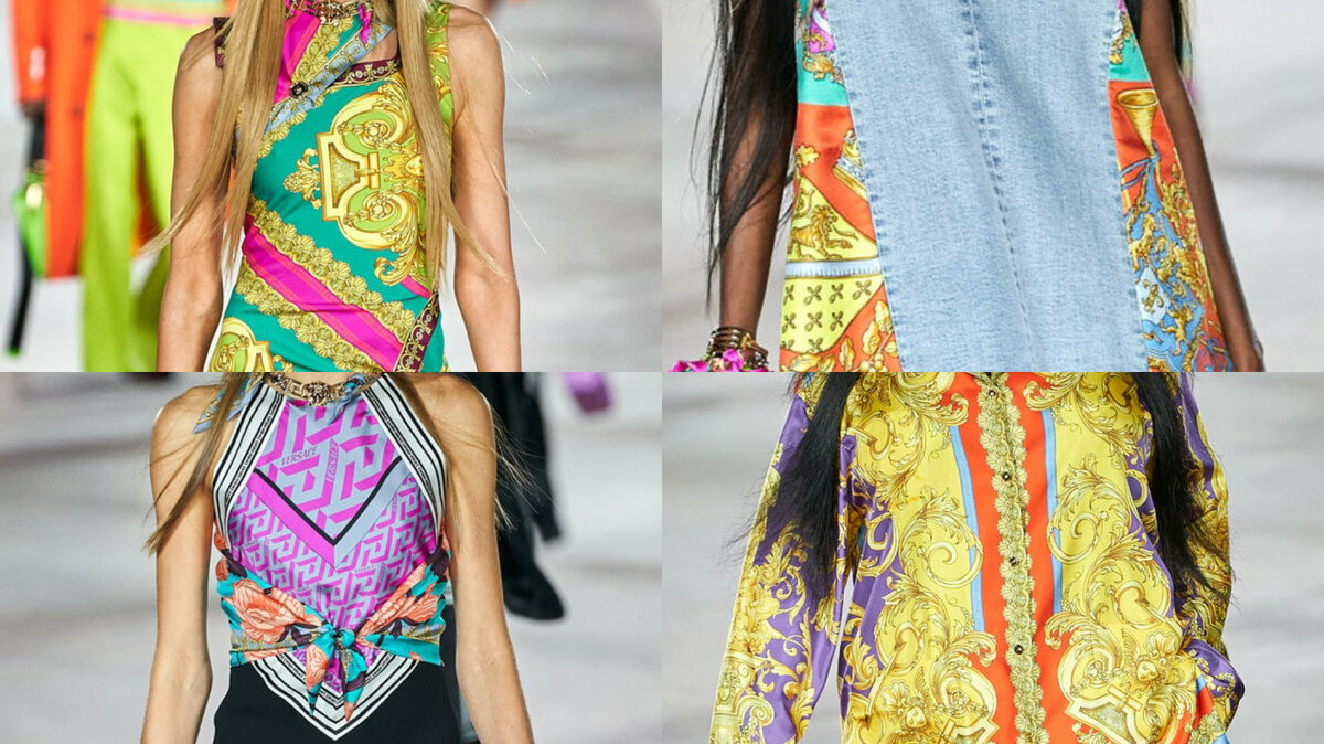 Versace spring 2022, коллаж из фото vogue.com