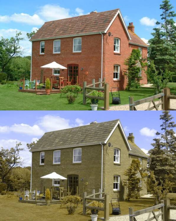 Одни и те же вещи человек  и собака воспринимают неодинаково. Вверху человеческое восприятие, внизу восприятие собаки