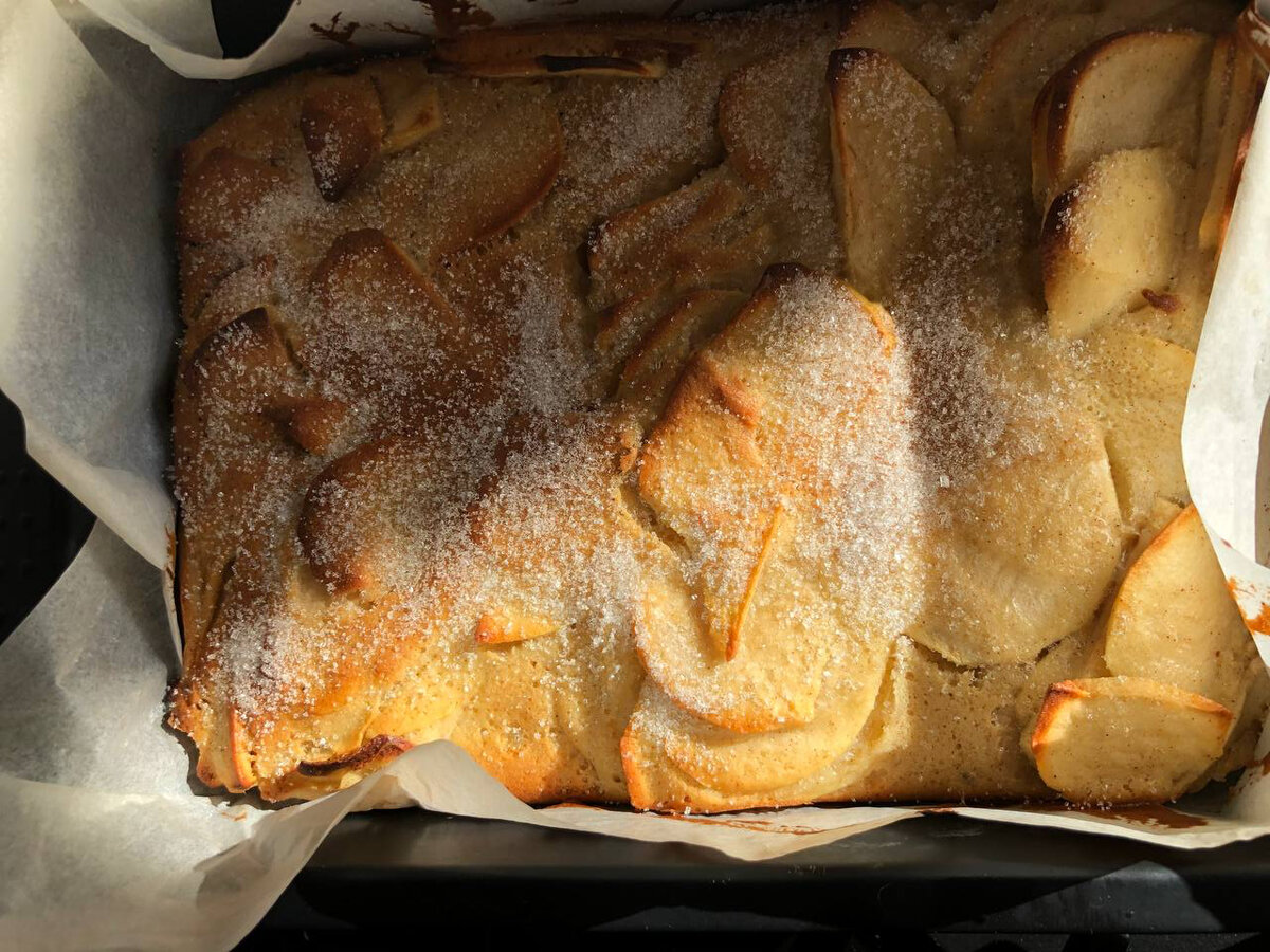 🥧 Яблочный пирог «Всё по сто»

Судя по прогнозу погоды, весна не скоро. Можно больше не худеть. Поэтому вот вам рецепт вкусного пирога на ночь 🥧, с которым справляюсь даже я.

Ингредиенты: 
🍎 Яблоки 4 шт.
🍏 Мука 100 г
🍎 Сахар 100 г
🥛 Молоко 100 мл
🧈 Сливочное масло 20 г

Предварительно разогреть духовку до 180-200 градусов. 

Яйца взбить с сахаром, добавить щепотку соли. 
Сливочное масло растопить и добавить к смесь яиц и сахара. Перемешать. 
Влить молоко и опять все хорошо перемешать. 
Муку добавляем в конце. Перемешиваем до однородной массы без комочков. 

Яблоки очищаем и нарезаем на очень тонкие дольки. 
Смешиваем яблоки и тесто.
По желанию в тесто можно добавить корицу. 
‼️ Важно. Яблок должно быть много. Тесто с яблоками должны образовать однородную массу. Это не шарлотка)
Форму для запекания застилаем бумагой для выпечки. 
Заливаем получившуюся массу в форму. Ставим в духовку на 50 мин. 

Готово 🤤