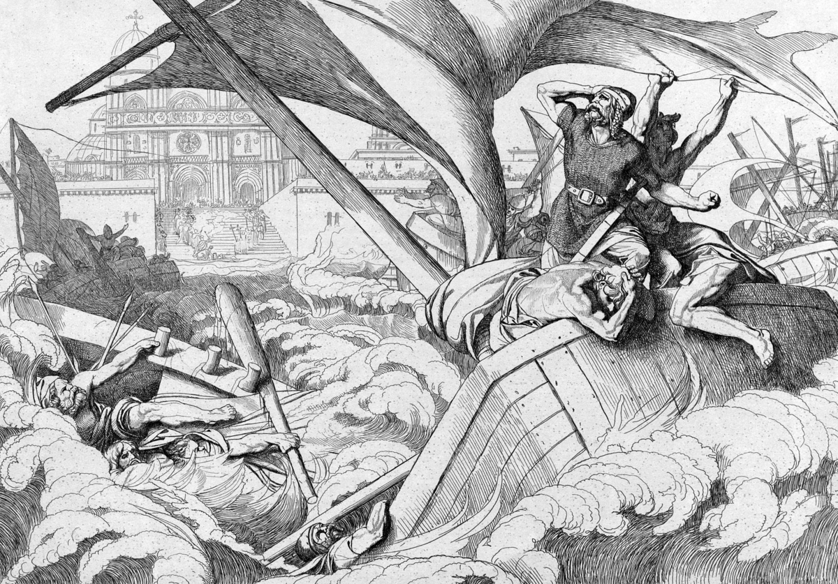 Ураган потопивший часть русского флота. Гравюра Ф. Бруни, 1839